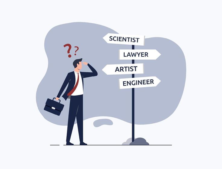 Making a decision for career path, career guidance and development, businessman standing at road direction signs, determination to pick the right choice in career
